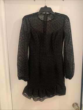 Bardot Black Lace Mini Dress with Long Sheer Sleeves